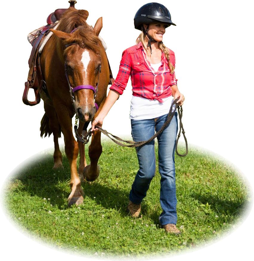 Women and horse walking