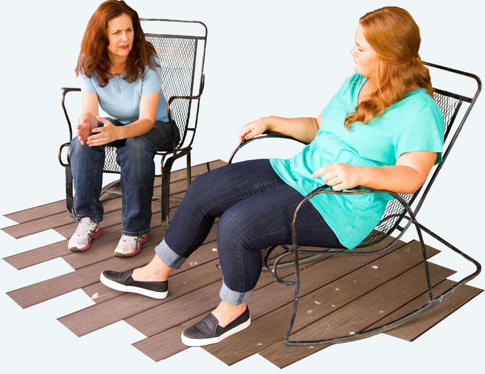 Women sitting on the porch talking
