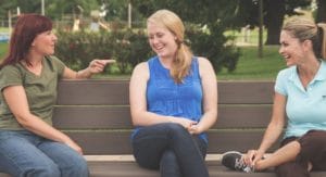 Women talking on the bench at our outpatient drug rehab centers outpatient rehab program