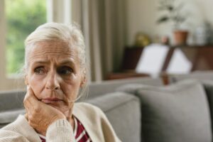 Elderly woman exhibiting signs of PTSD after fall