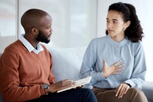 Counselor and client working together in an adhd treatment center