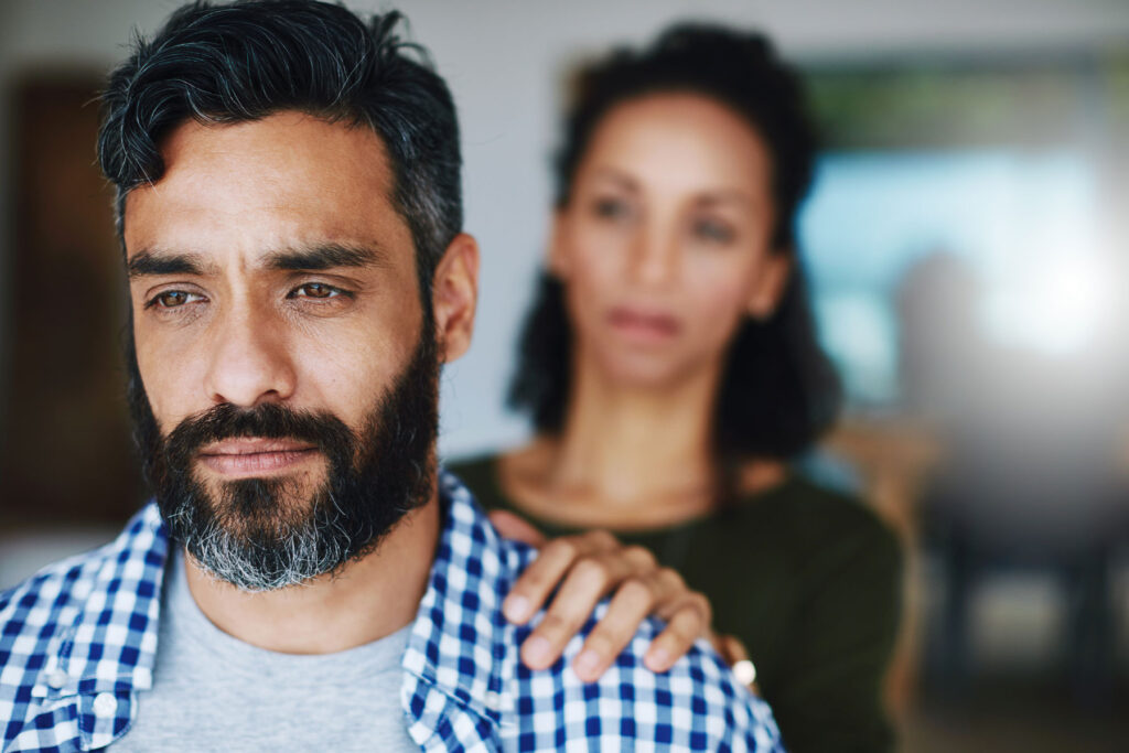 partner comforting partner while coping with sex addiction and relationships