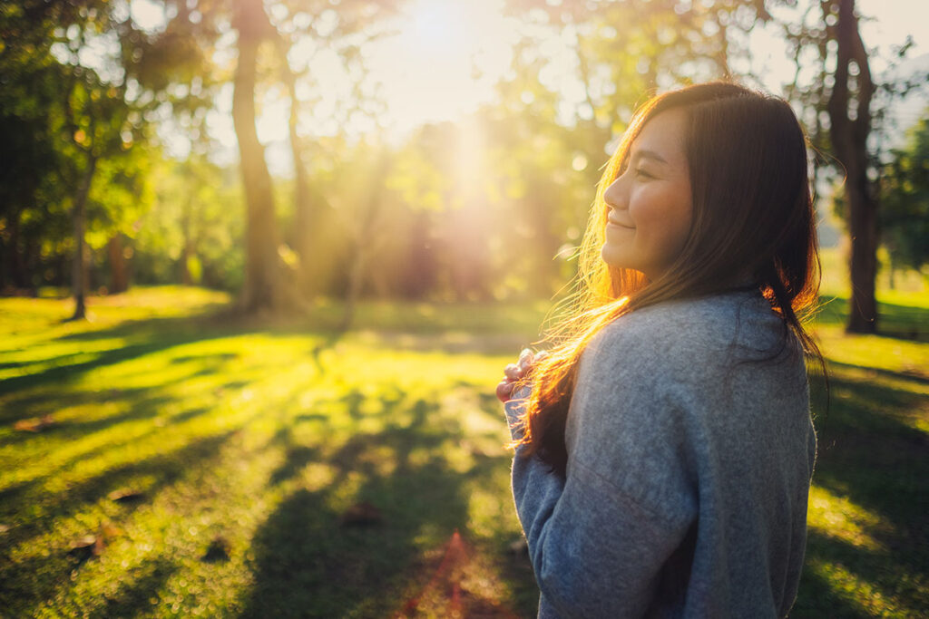 A woman thinking about myths about mental health